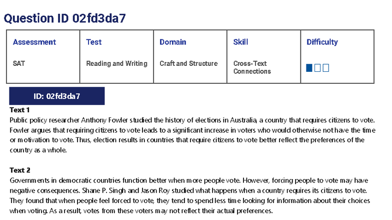 Assessment Test: SAT Reading & Writing Craft and Structure Connections ...