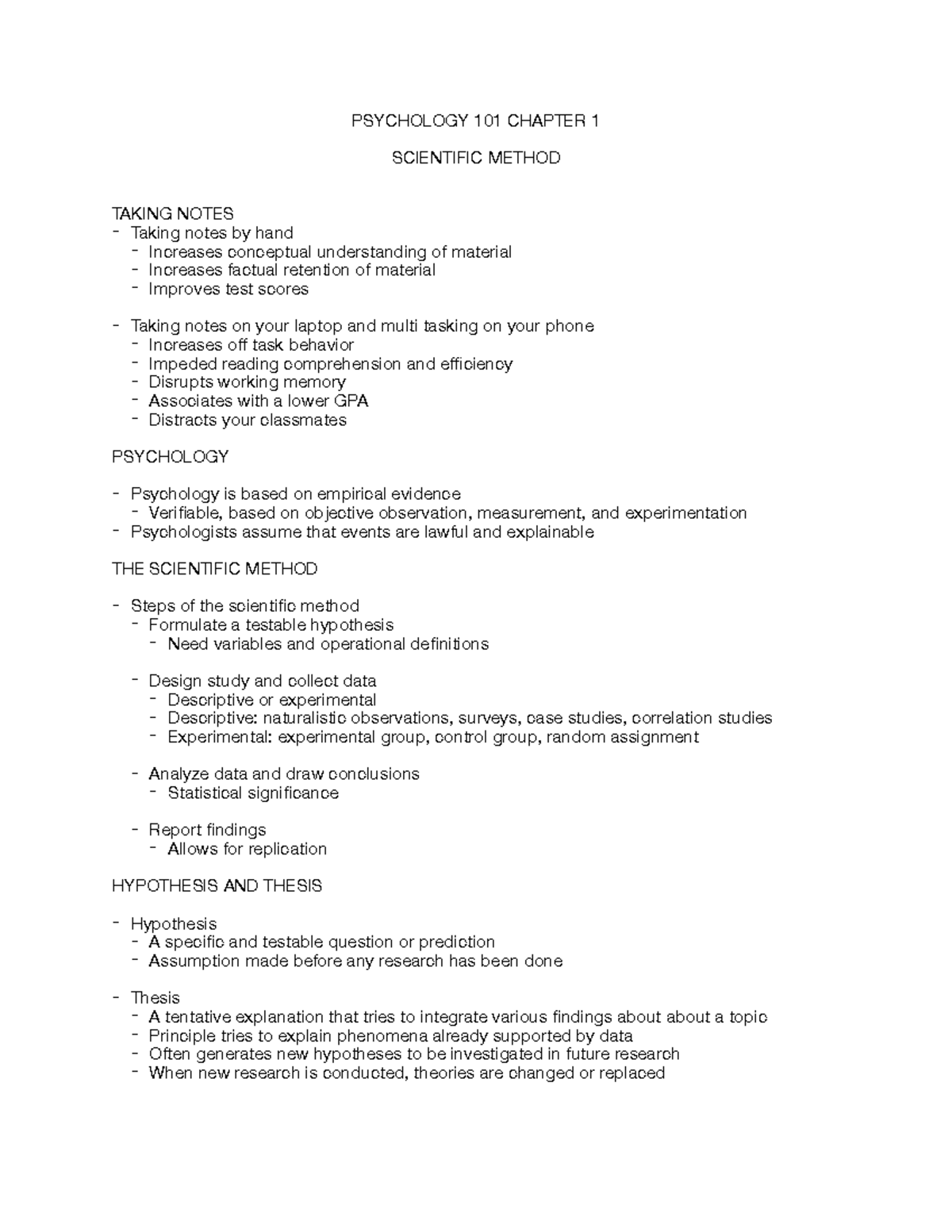 Psych 101 Final Exam Notes: Chapter 1 - The Scientific Method and ...