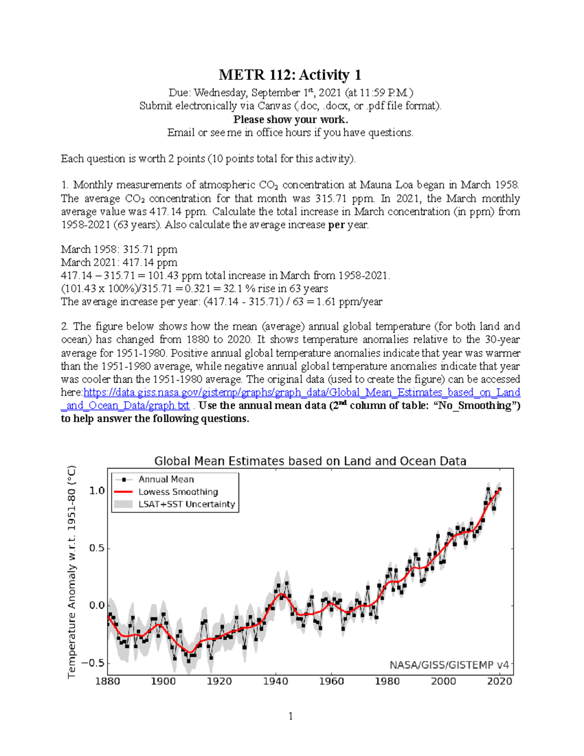 METR 112: Activity 1 - Chapter 1 on Climate Change Analysis - Studocu