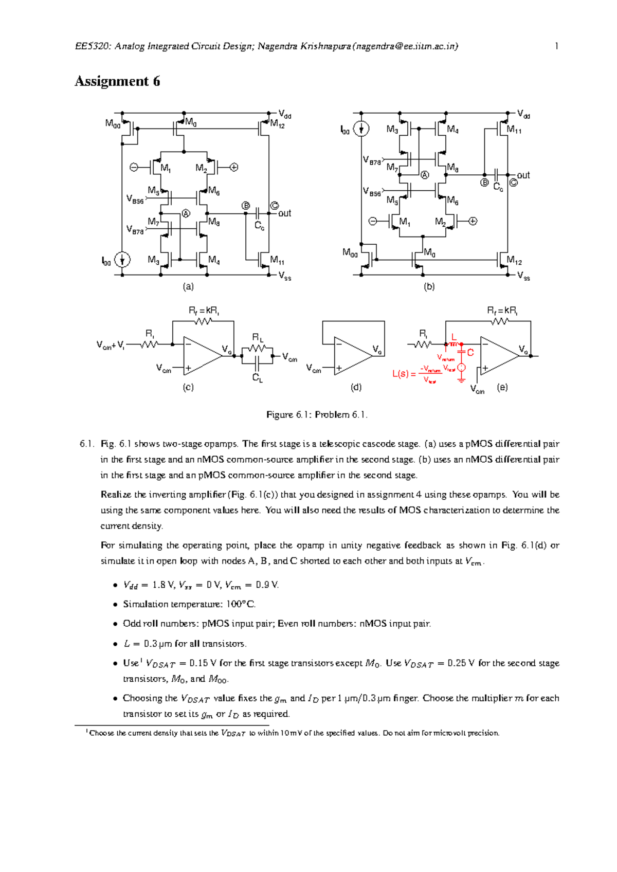EE5320: Assignment 06 - Analog Integrated Circuit Design Notes - Studocu