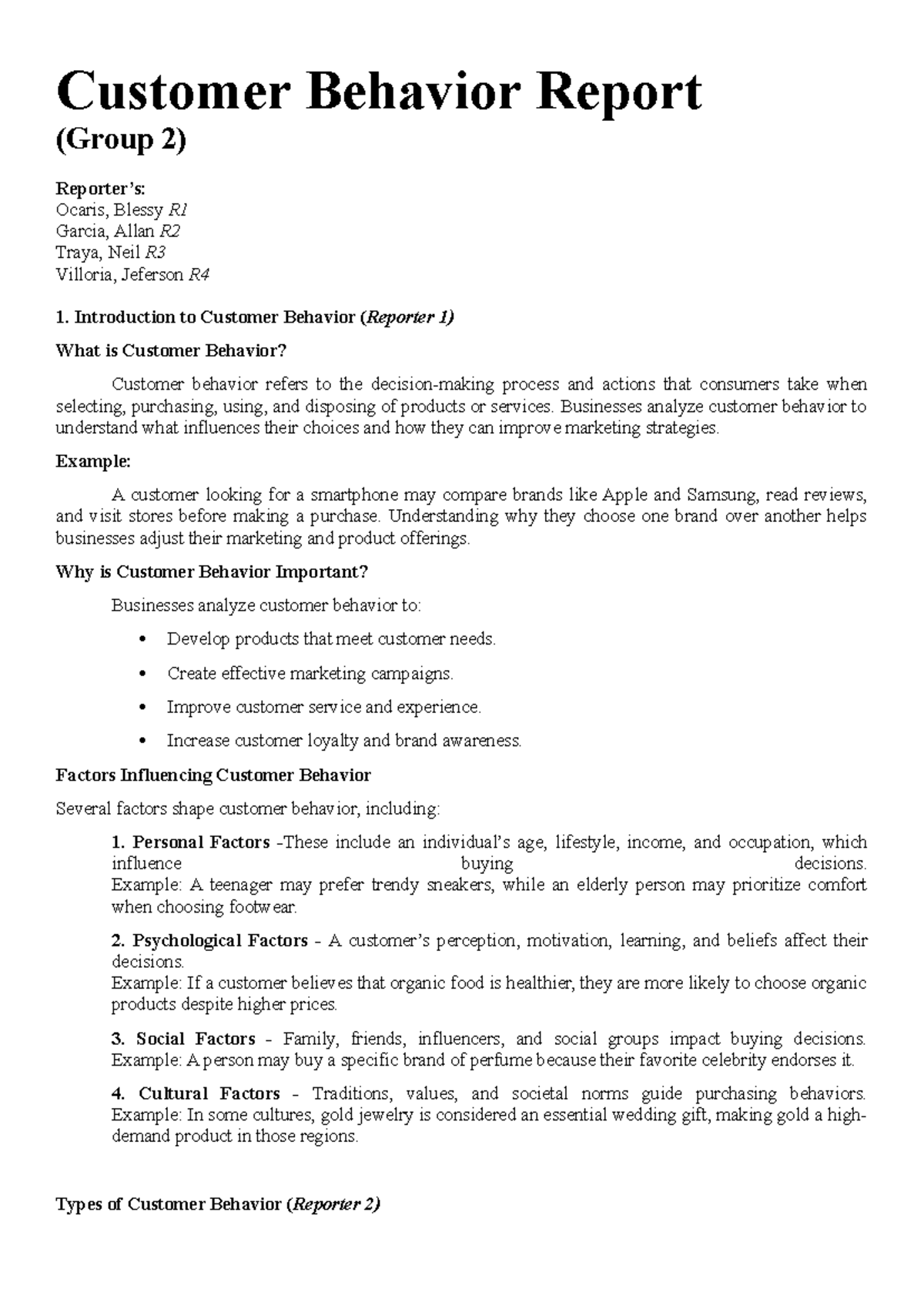 Customer Behavior Report - Customer Behavior Report (Group 2) Reporter ...