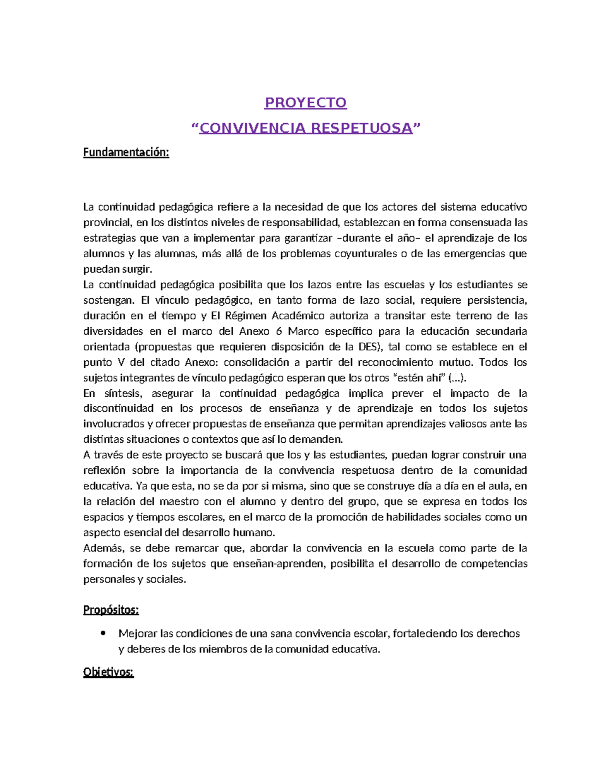 Proyecto de Convivencia Escolar: Fomentando el Respeto y la Empatía ...