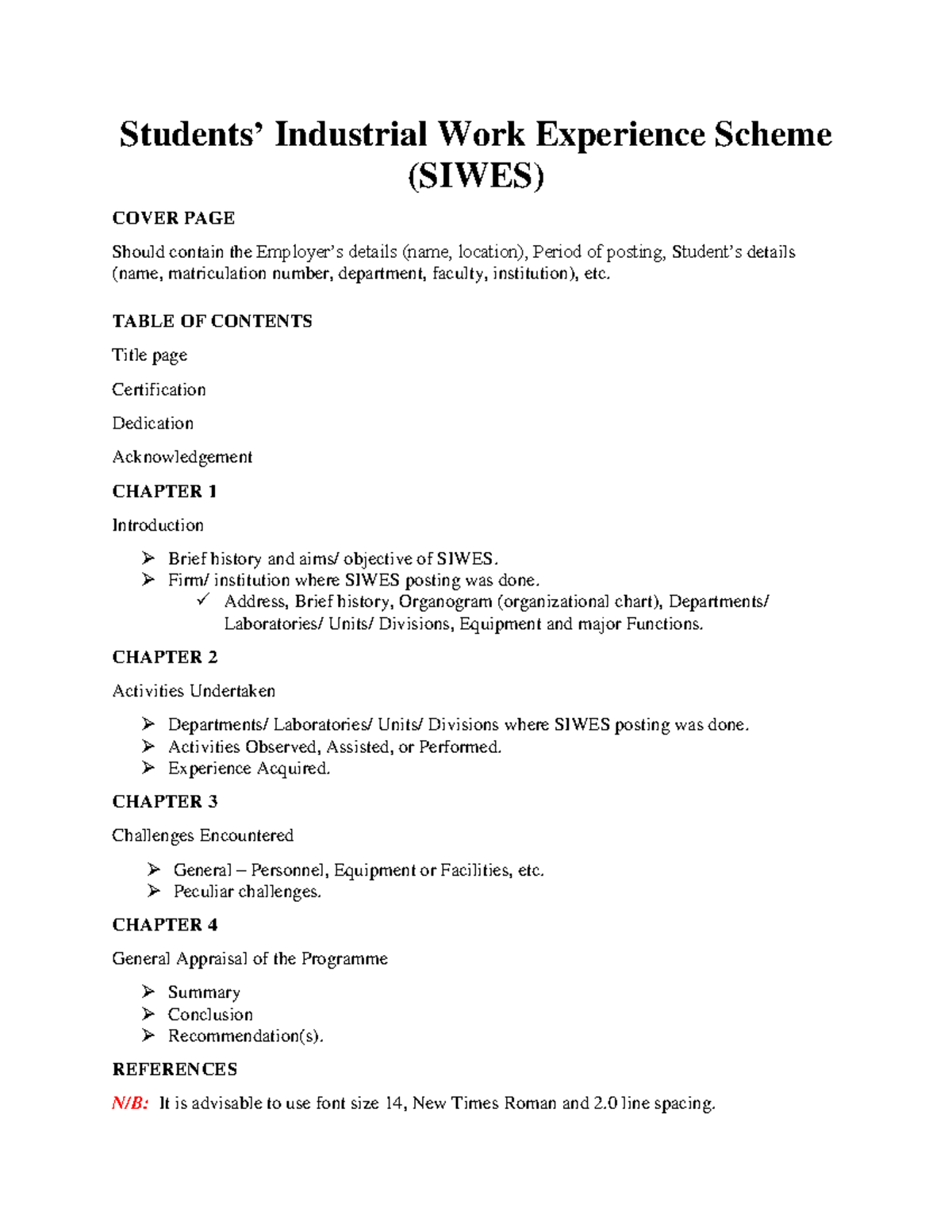 SIWES Report Template for BSc Anatomy Students - 1st Edition - Studocu