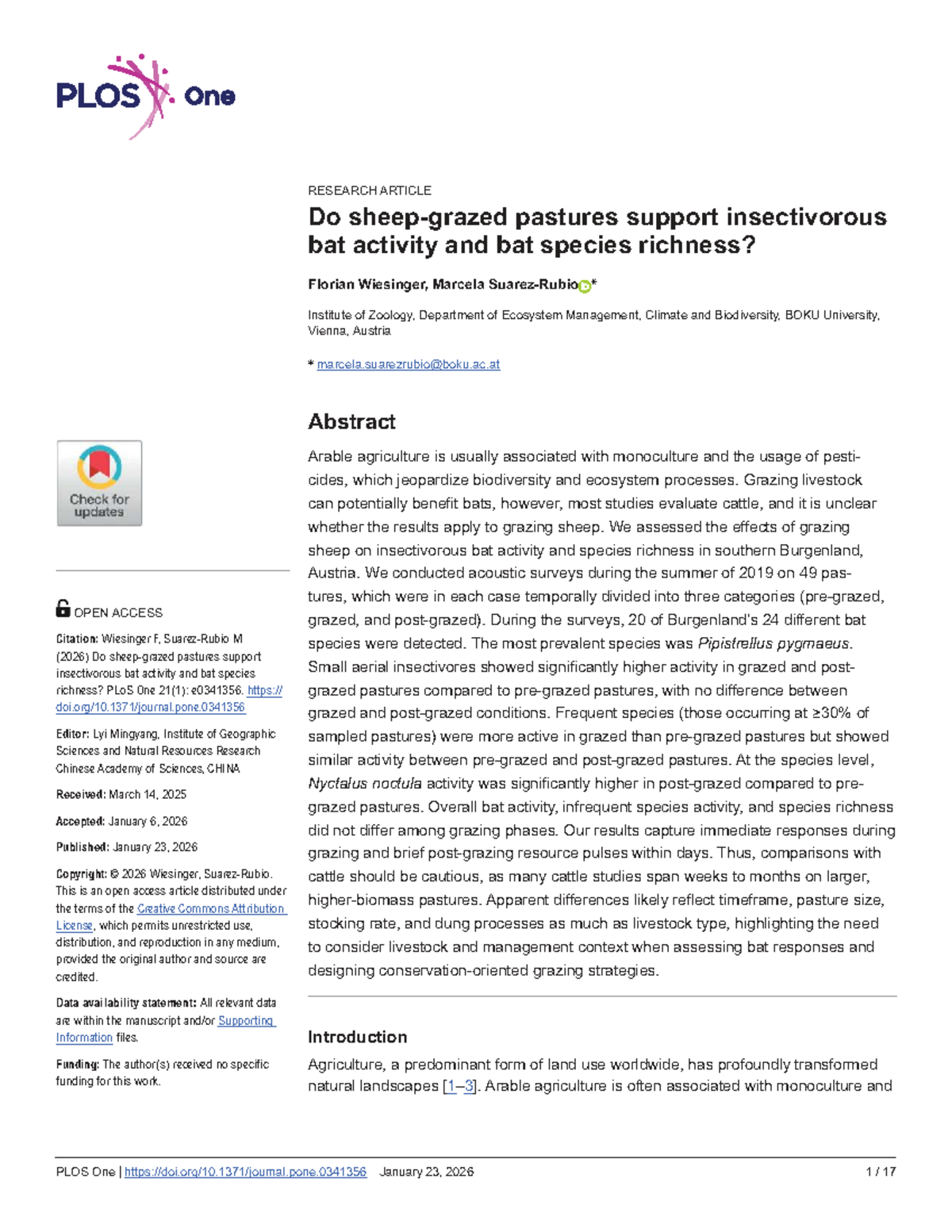 Do Sheep-Grazed Pastures Enhance Insectivorous Bat Activity? - Studocu