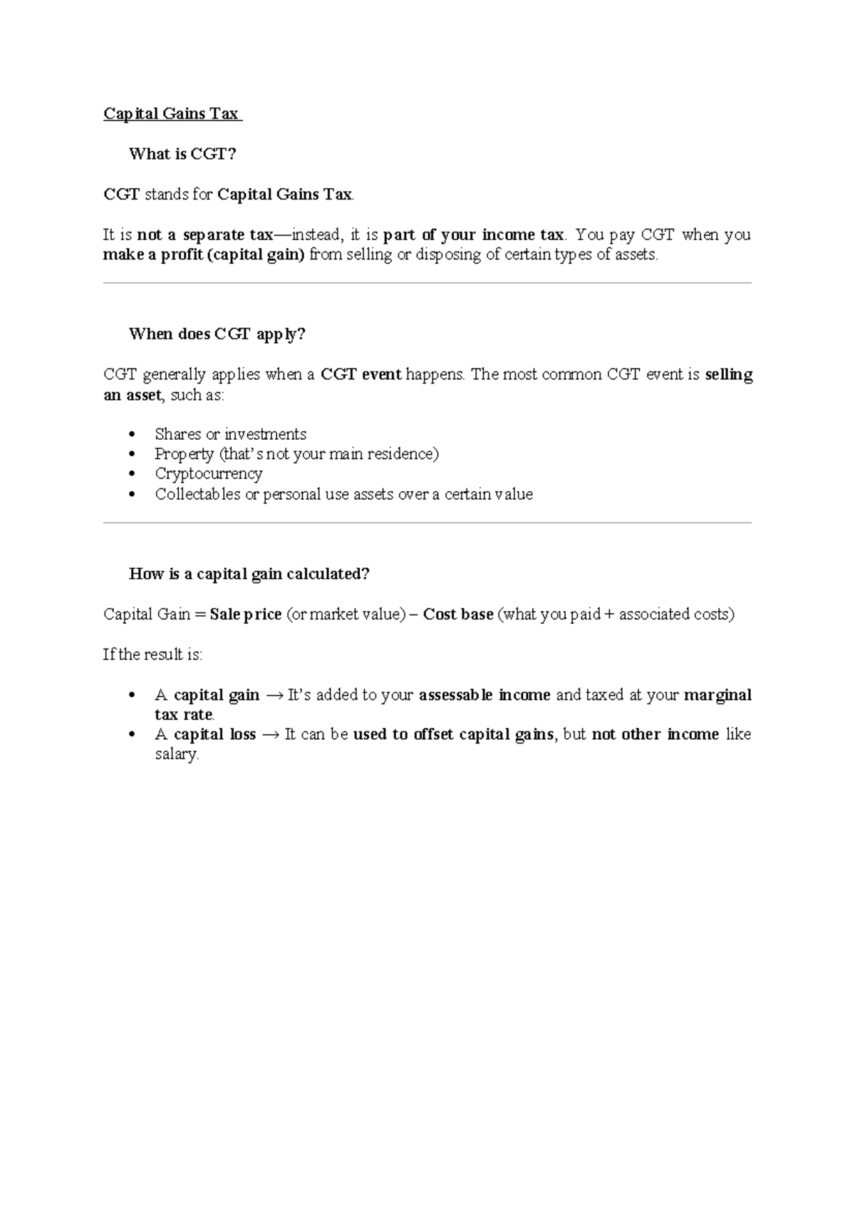 Capital Gains Tax (CGT): Understanding Its Application and Calculation ...