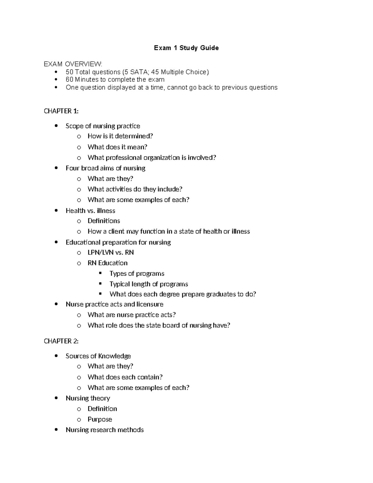Nursing Exam 1 Study Guide: Key Topics & Concepts Overview - Studocu