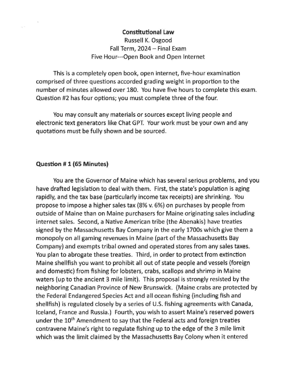 2024 Final Exam - Constitutional Law (Osgood) - Studocu