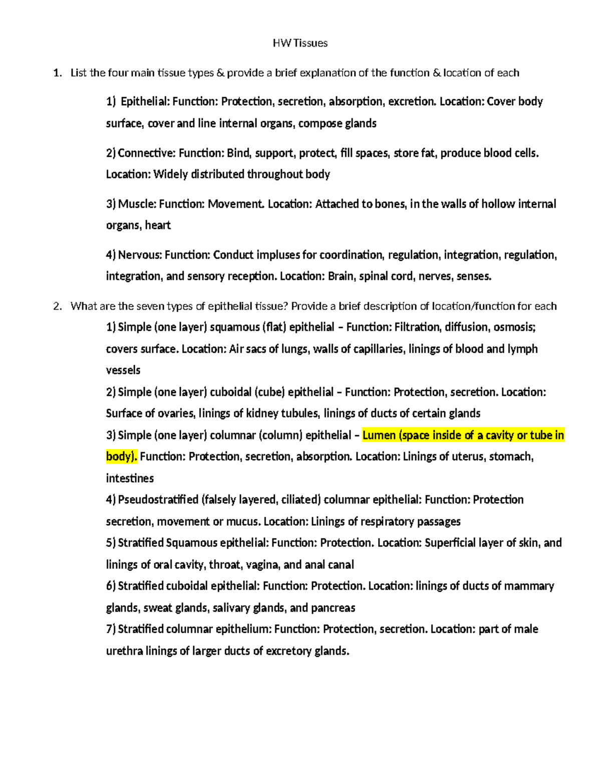 Tissue Types and Their Functions: A Comprehensive Overview (BIOL101 ...