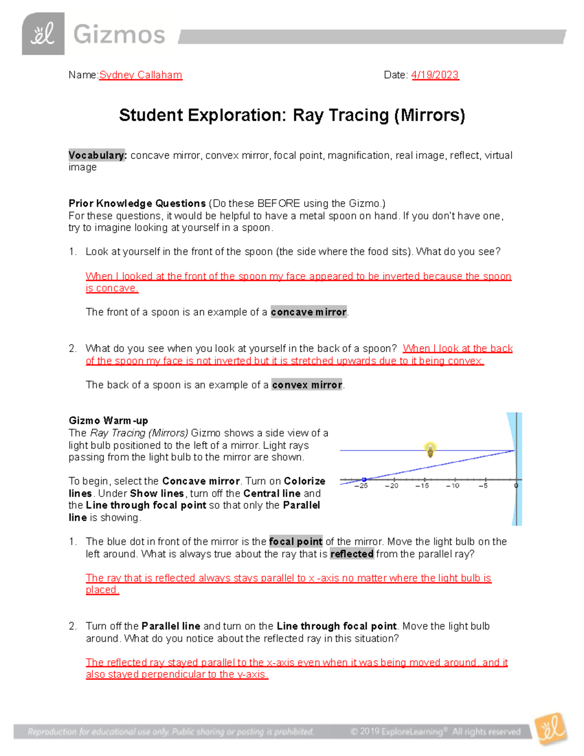 Ray Tracing Mirrors SE - Physics Gizmo - Name:Sydney Callaham Date: 4 ...