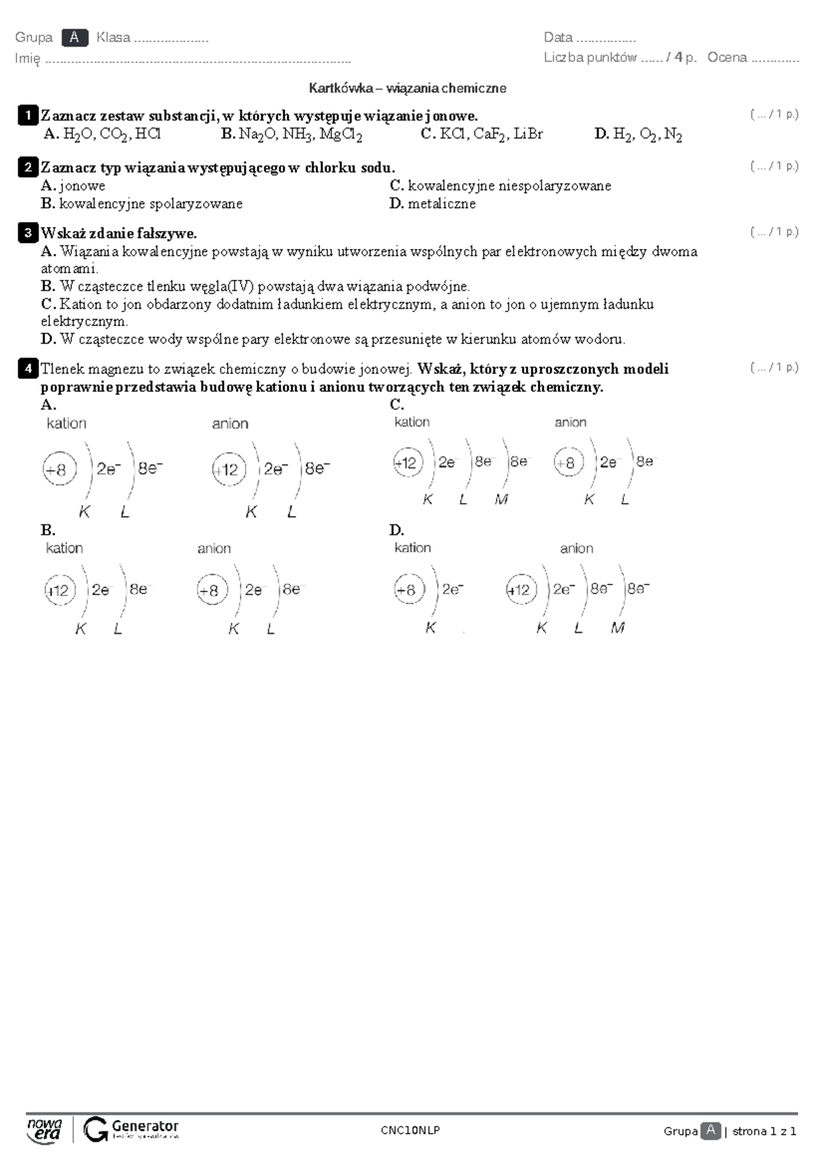 Sprawdzian Nowa Era Chemia Związki Chemiczne W życiu Codziennym