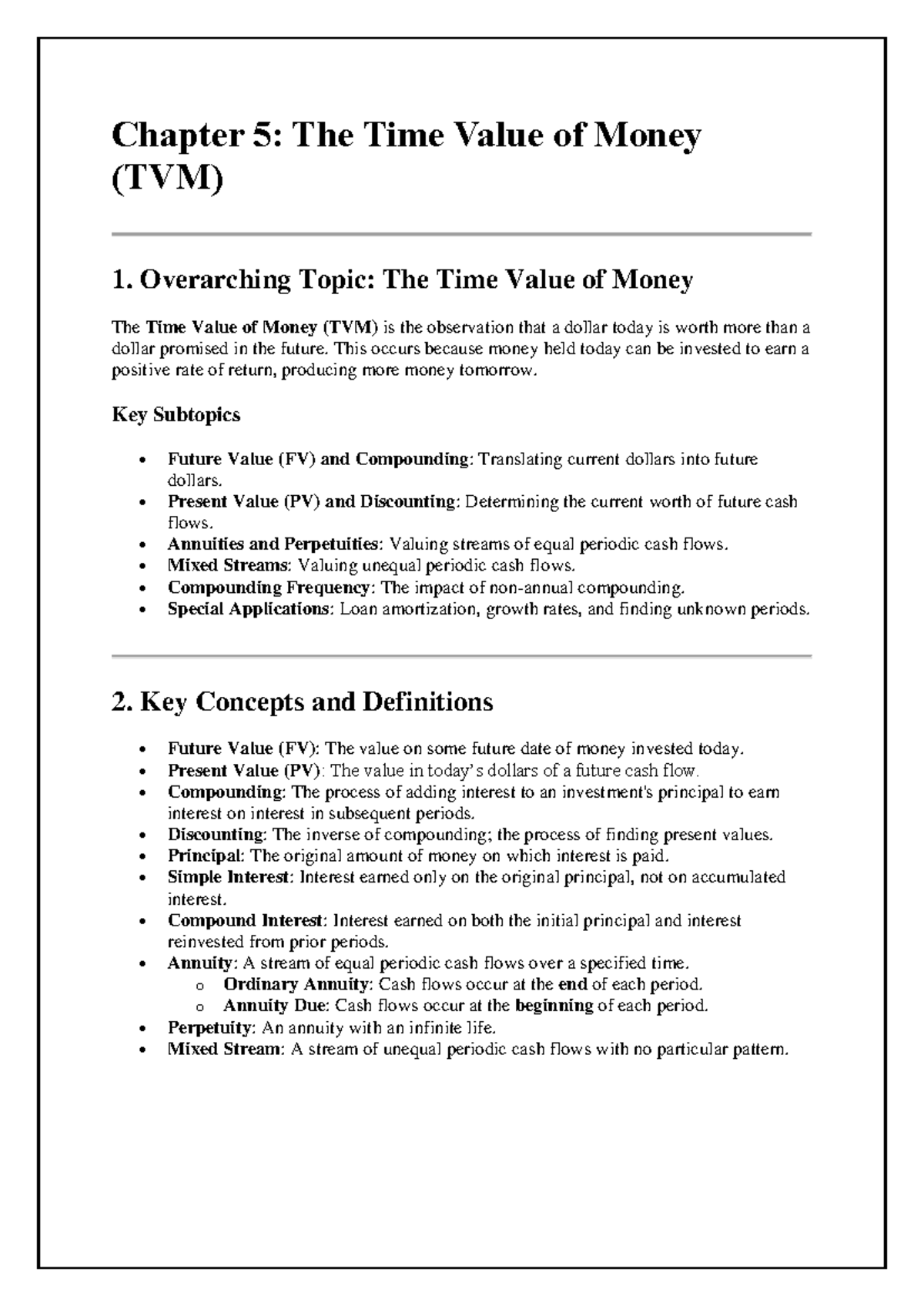 Chapter 5: Time Value of Money (TVM) - Key Concepts & Formulas - Studocu