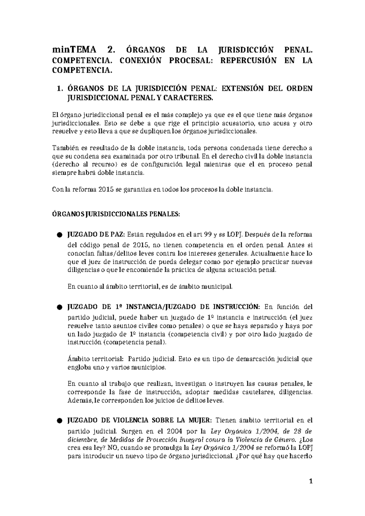 TEMA 2: ÓRGANOS Y COMPETENCIA EN LA JURISDICCIÓN PENAL - Studocu