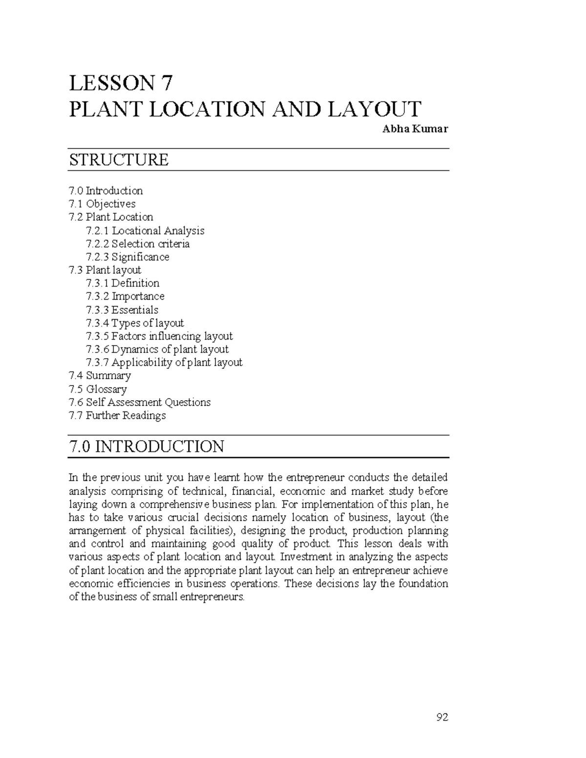 LESSON 7: PLANT LOCATION AND LAYOUT (Course Code: XYZ123) - Studocu