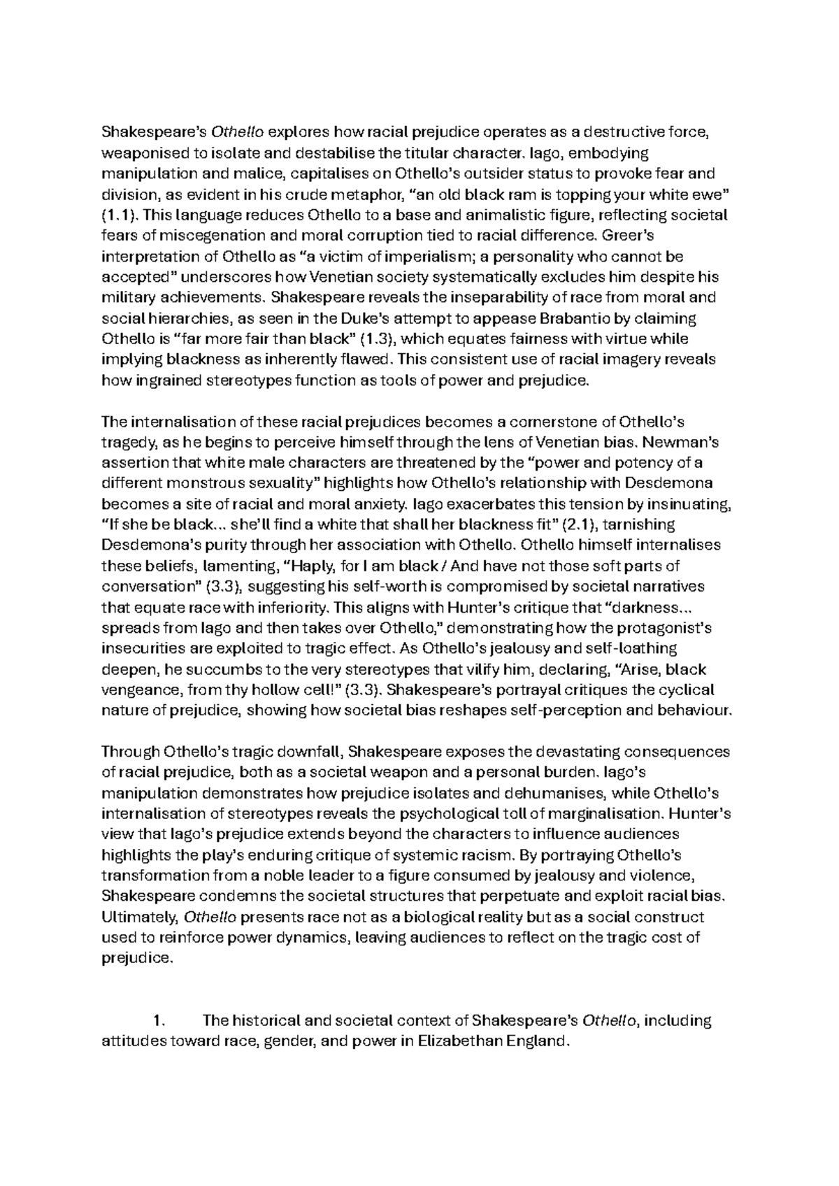 Othello (ENG 101): Analyzing Racial Prejudice and Tragedy in ...