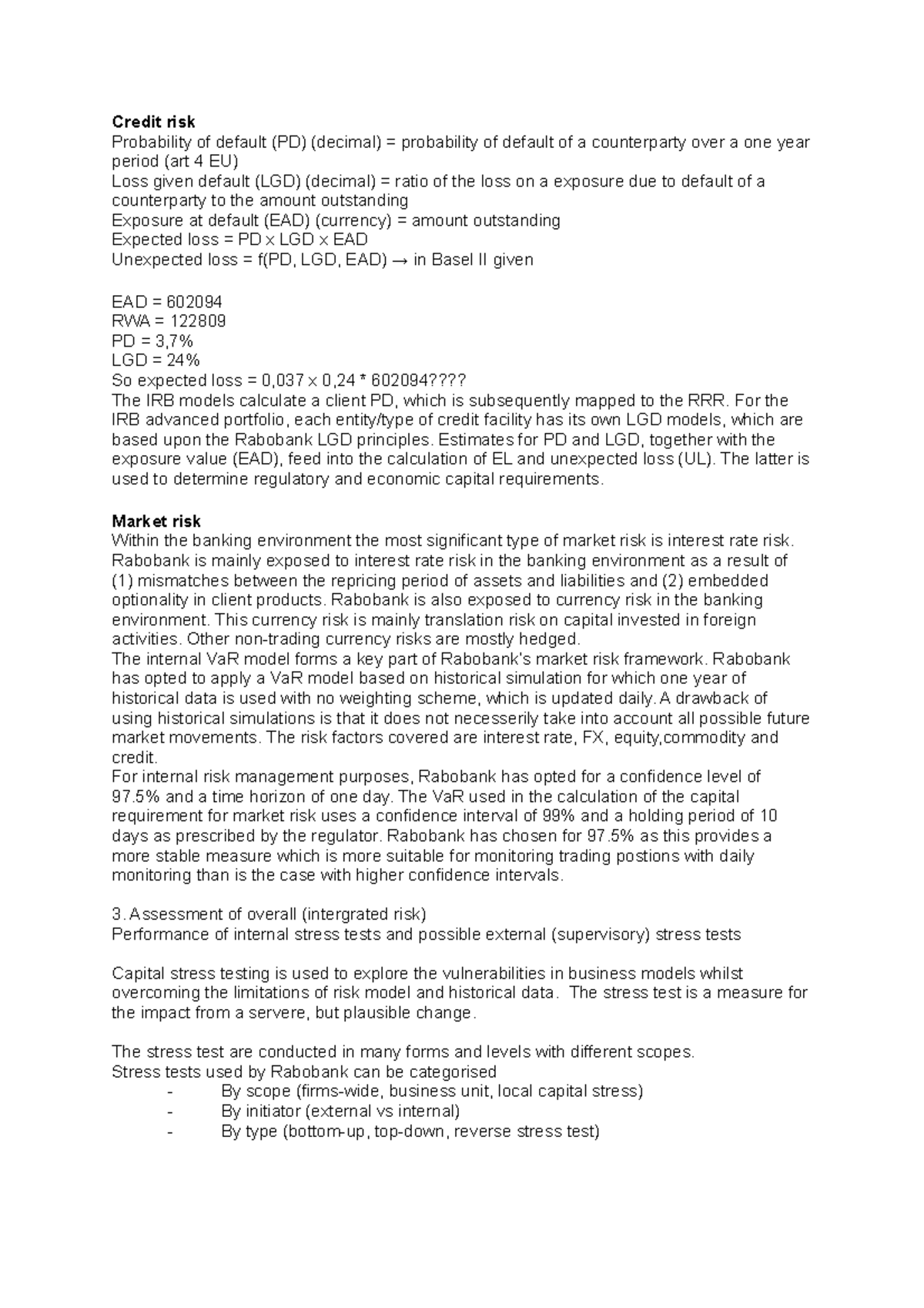 Assignment RMB - CET1 Ratio, Liquidity & Stress Testing Analysis ...