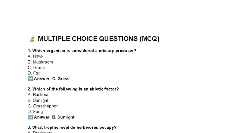 APES UNIT 1 Practice MCQs and FRQs with Answers - Studocu