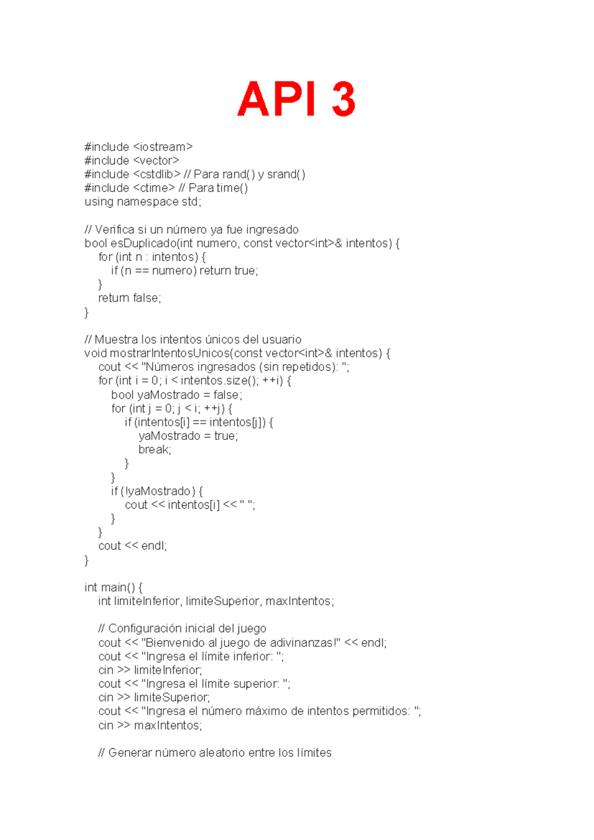 API 3 - Funciones rand() y srand() en C++ para Juego - Studocu
