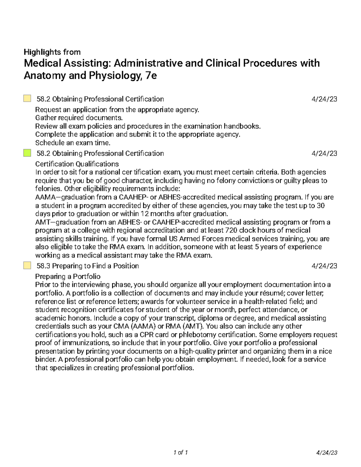 Medical Assisting: Admin & Clinical Procedures Highlights (7e) - Studocu