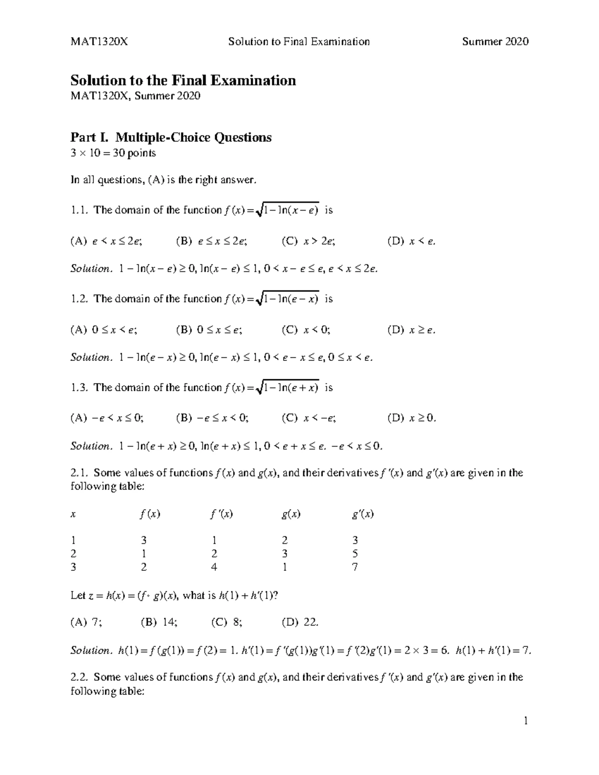MAT1320 Final Exam Solutions - Summer 2020 (University of Ottawa) - Studocu