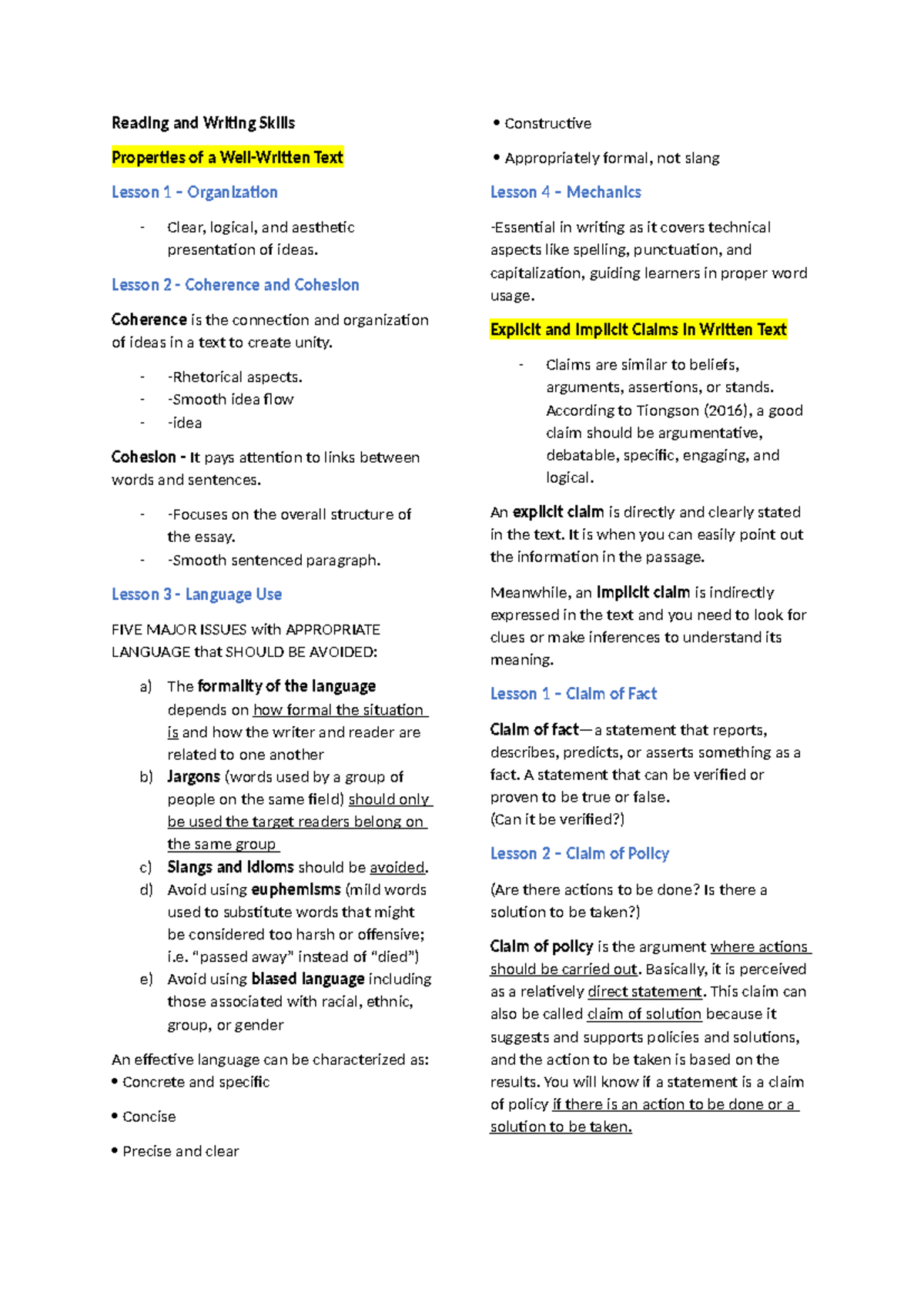 ENG 101: Reading and Writing Skills - Lesson Overview and Key Concepts ...