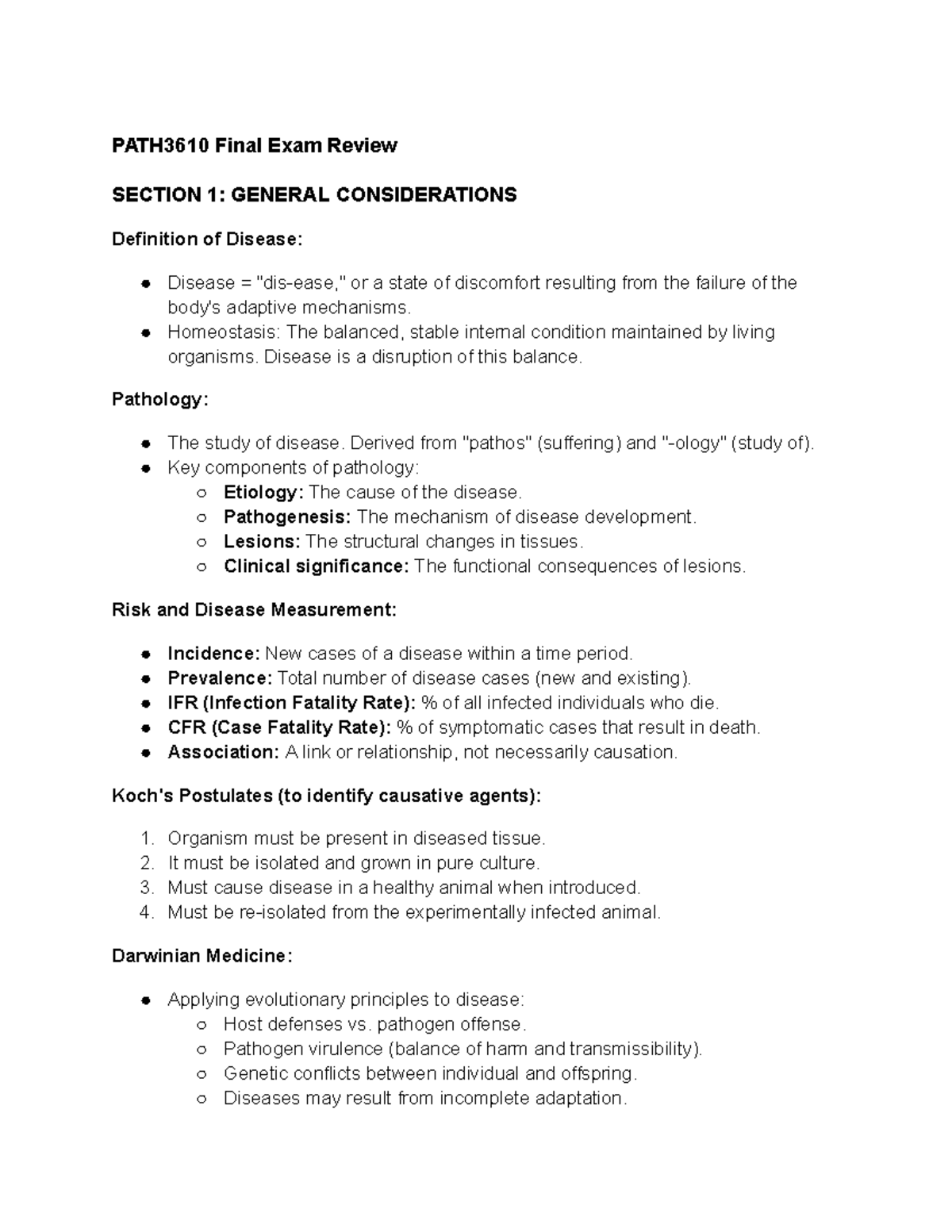 PATH3610 Final Exam Review: Key Concepts in Disease and Pathology - Studocu