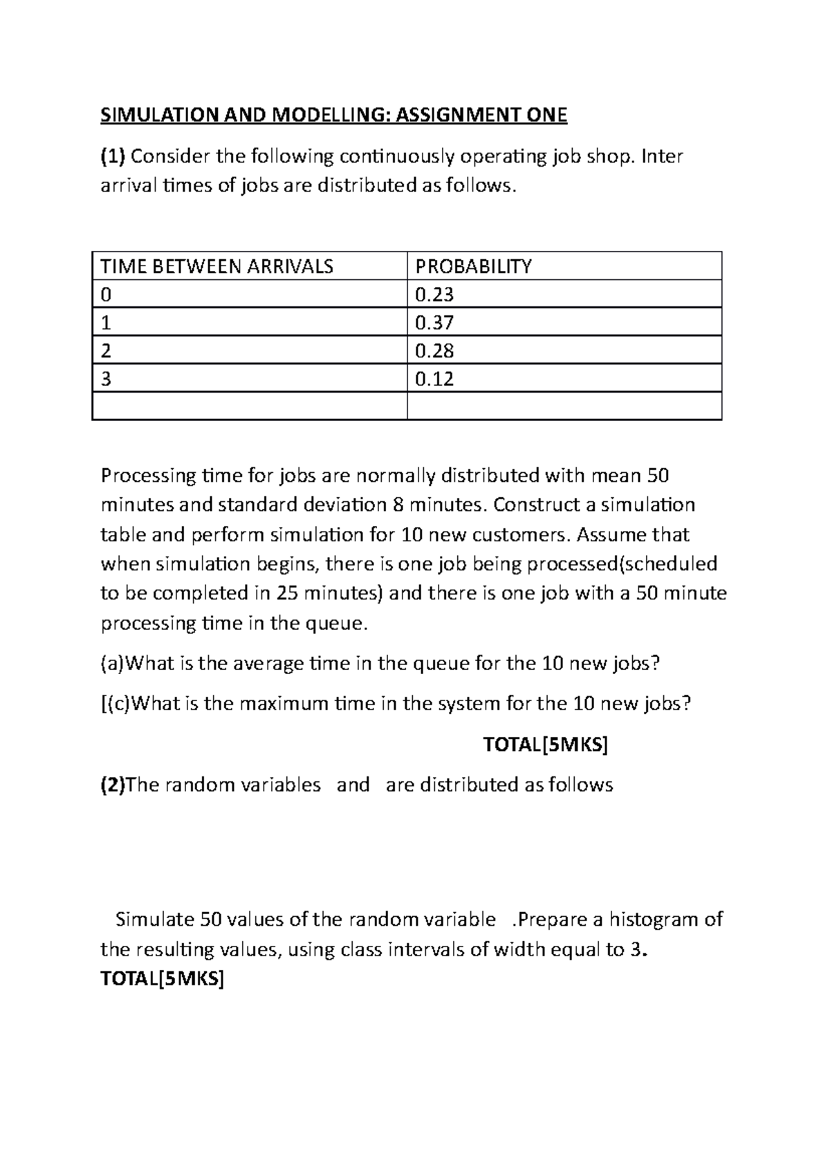 SIMULATION AND MODELLING: ASSIGNMENT 1 Overview and Analysis - Studocu