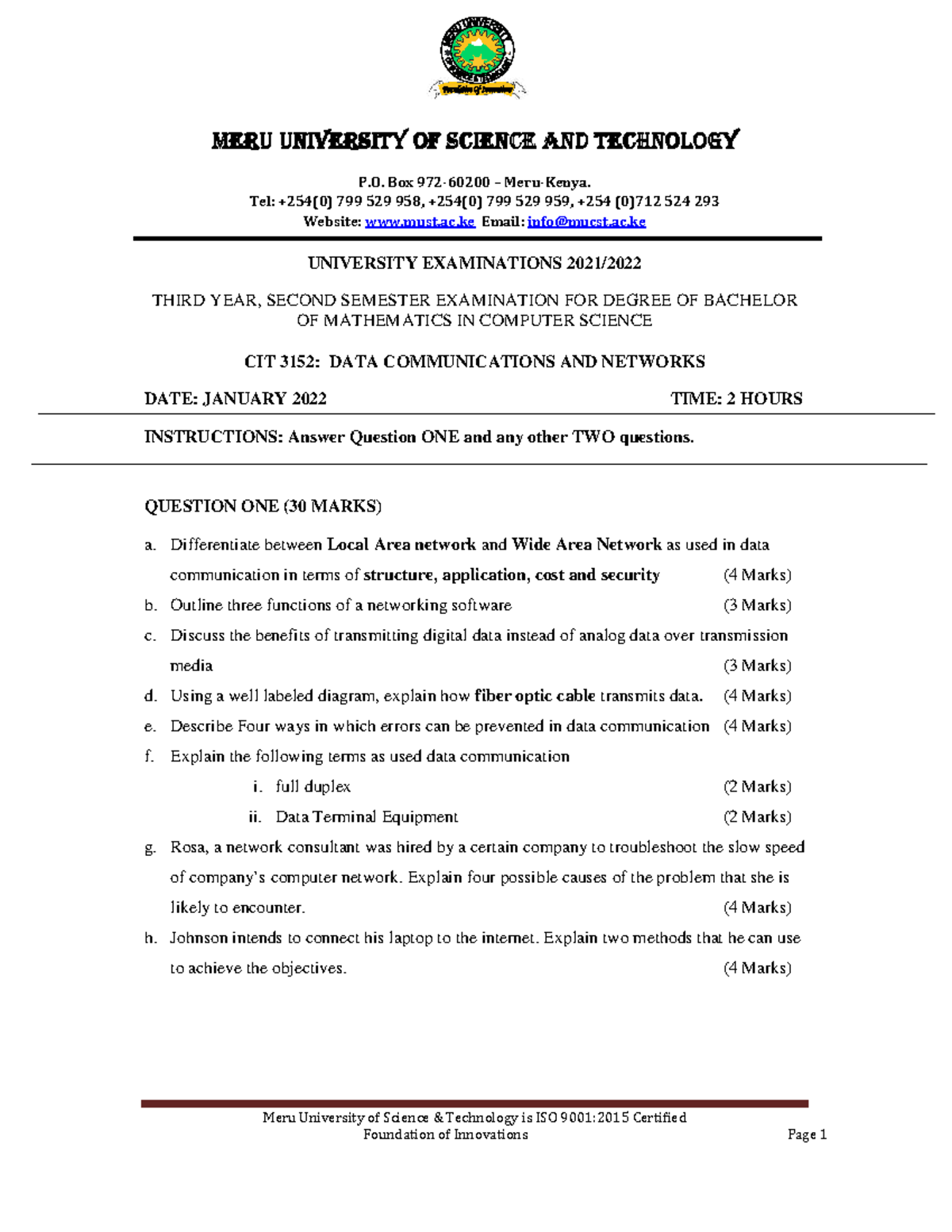 CIT 3152: Data Communications Final Exam Questions and Guidelines - Studocu