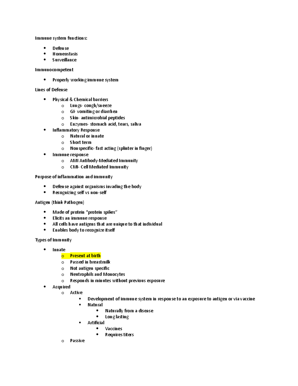 Med Surg Test 2 - Immune System Overview & HIV Considerations - Studocu