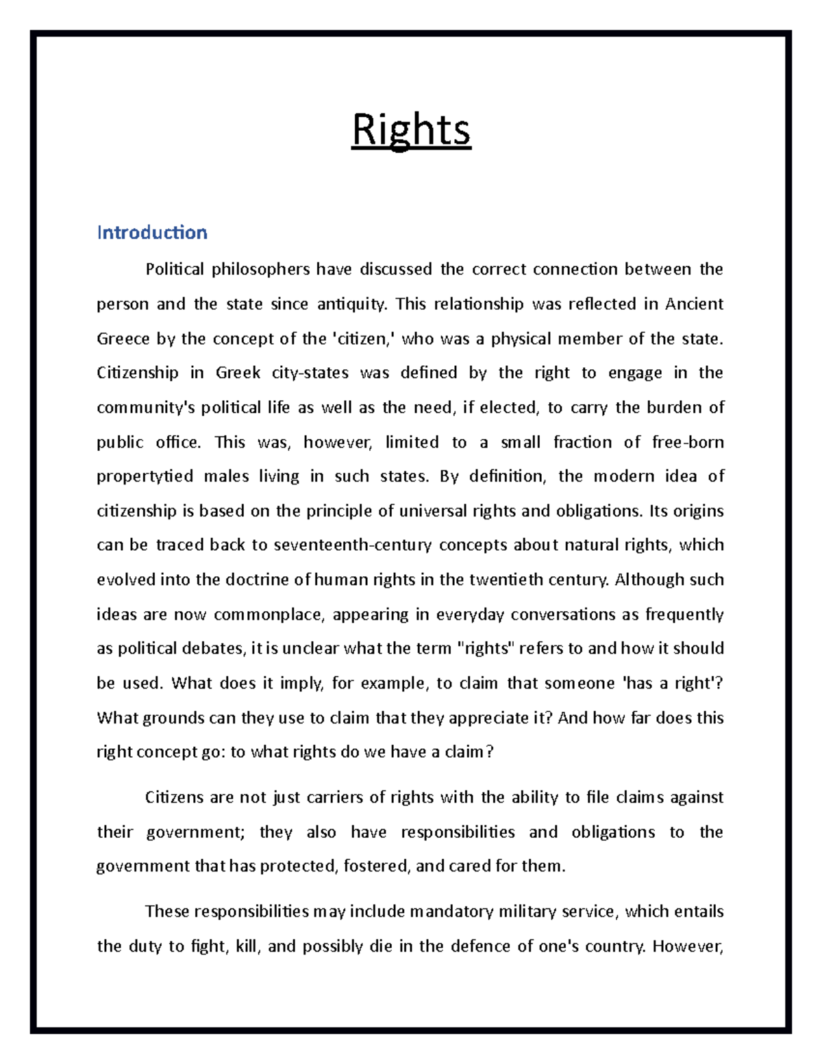 Lecture Notes 41-43: Exploring the Concept of Rights in Political ...