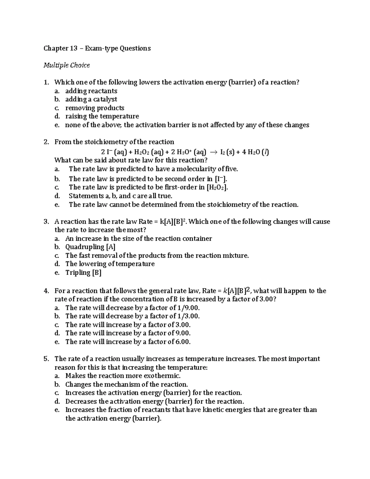 Chapter 13 Sample Questions - Chapter 13 – Exam-type Questions Multiple ...