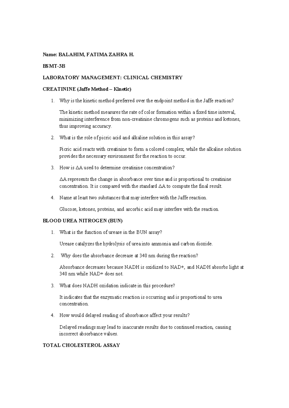 CC - Clinical Chemistry Laboratory Management: Jaffe Method & BUN Assay ...