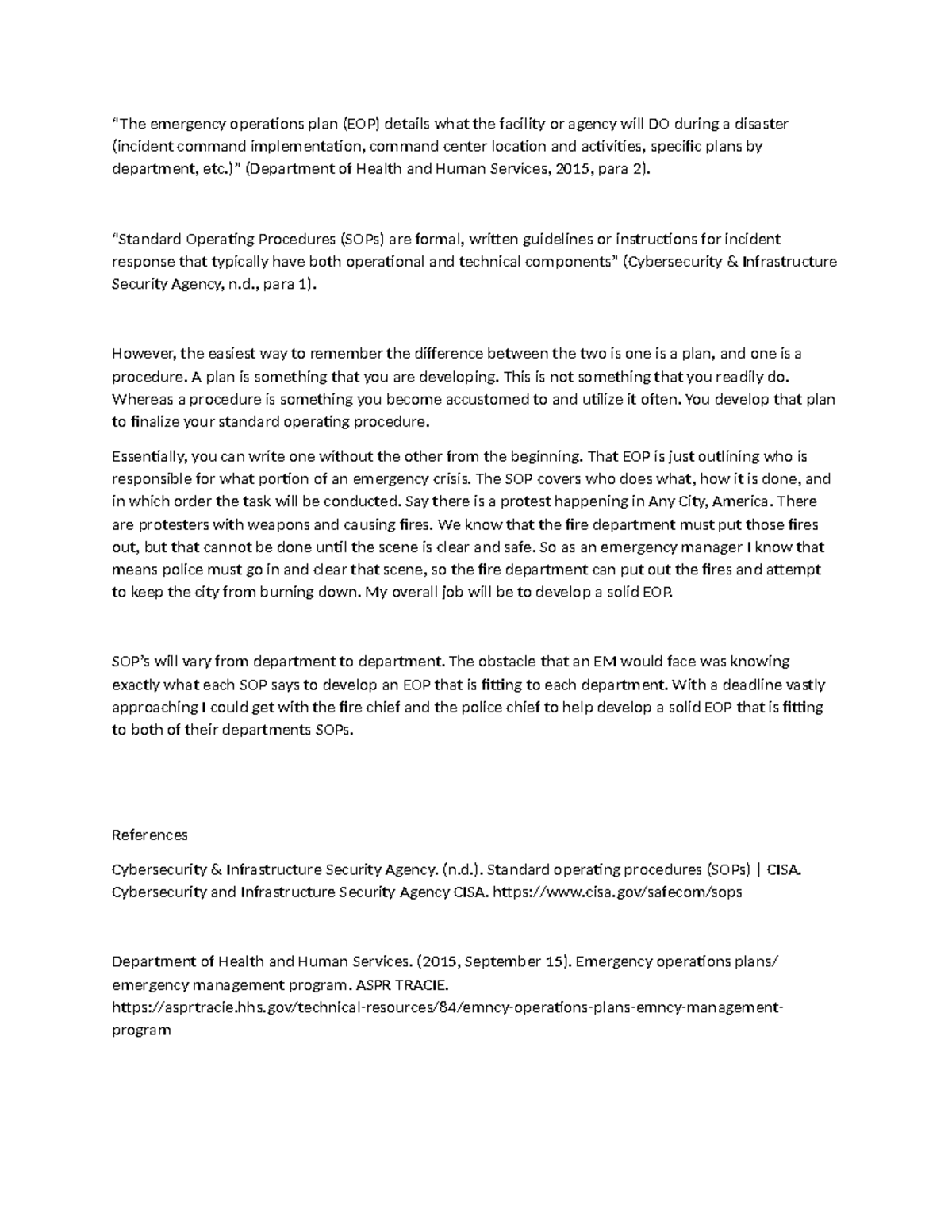 W1DQ1 - Emergency Operations Plan (EOP) vs. Standard Operating ...