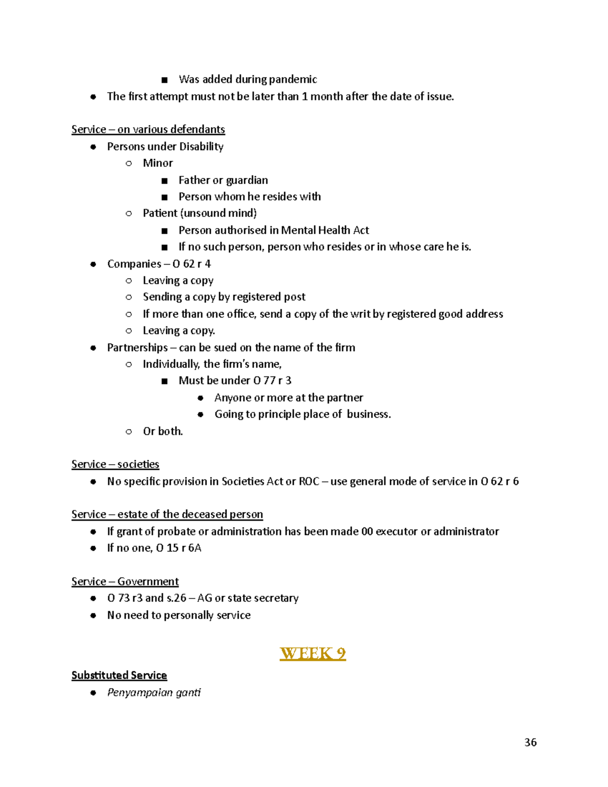 Cp Notes Week 9-10: Understanding Service of Writs and Judgments - Studocu