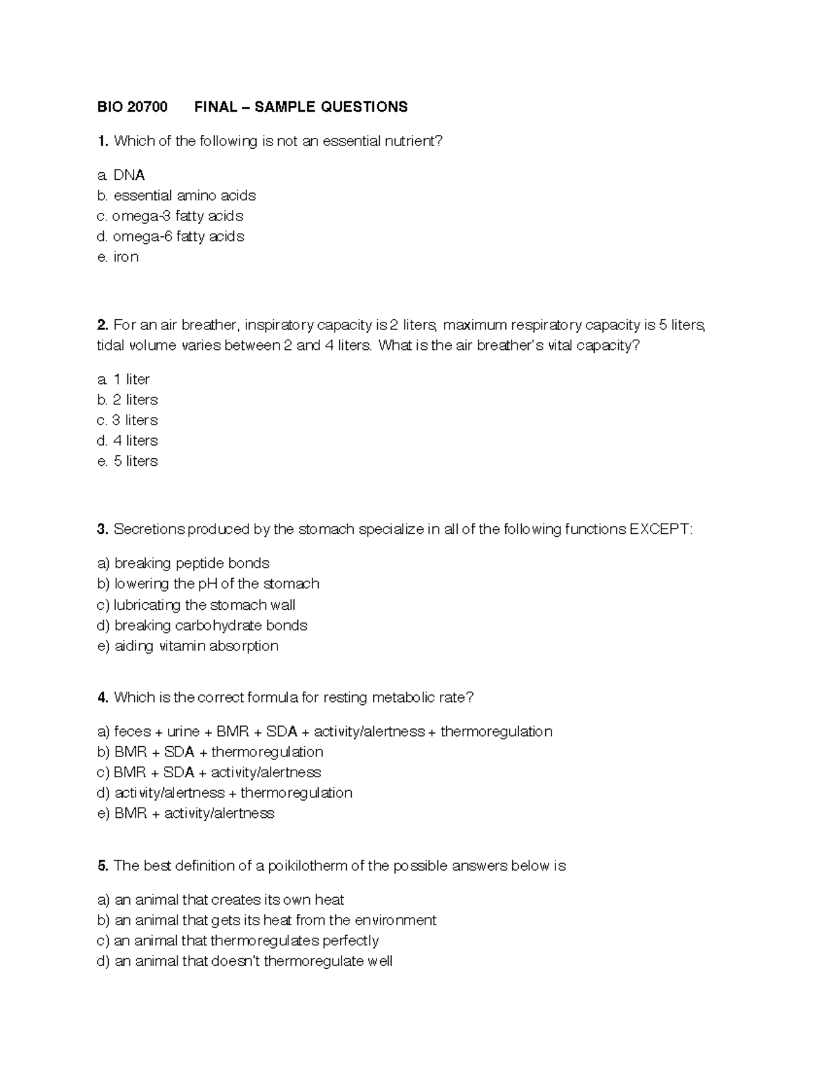 BIO 20700 FINAL EXAM SAMPLE QUESTIONS AND ANSWERS - Studocu
