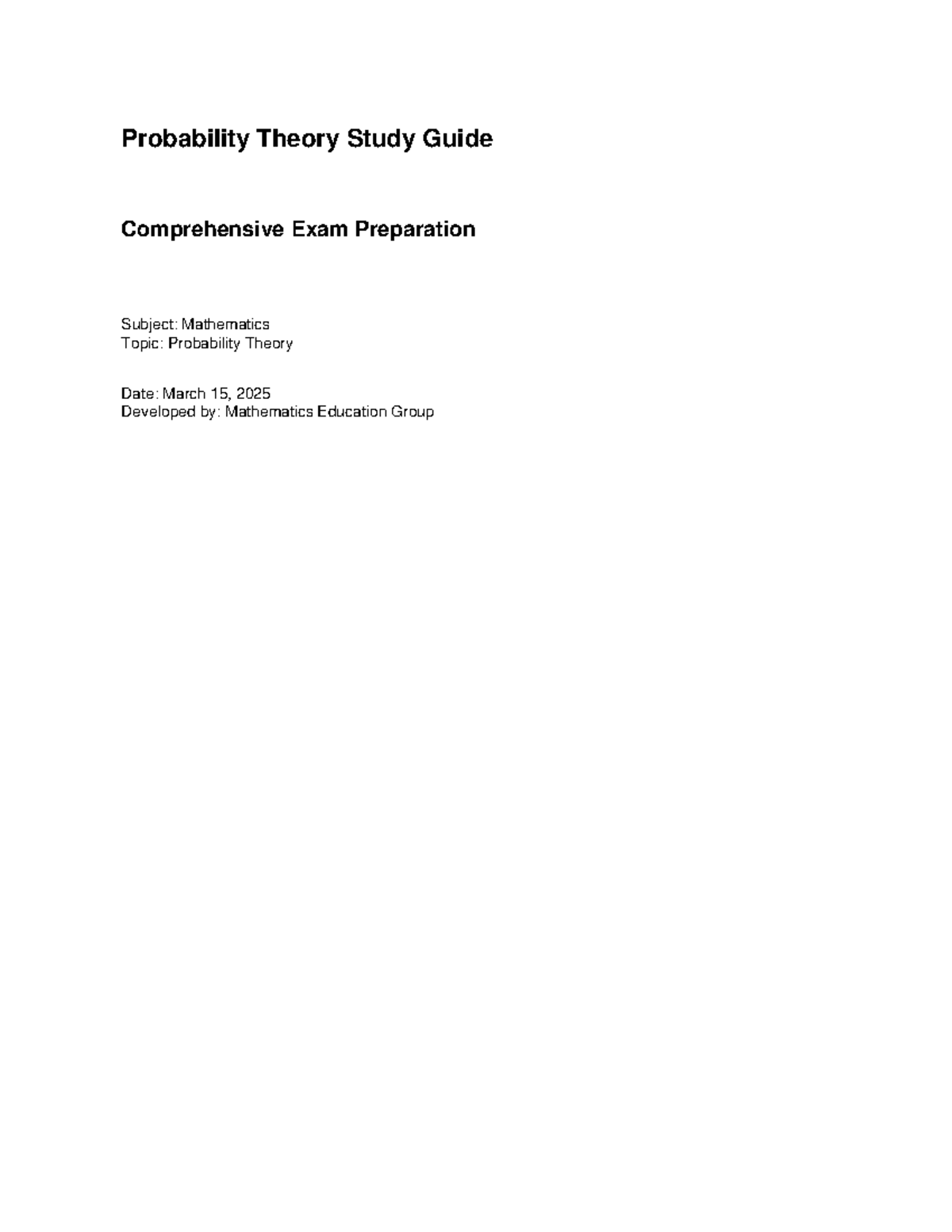 Probability Theory Study Guide: Comprehensive Exam Prep (MATH 101 ...