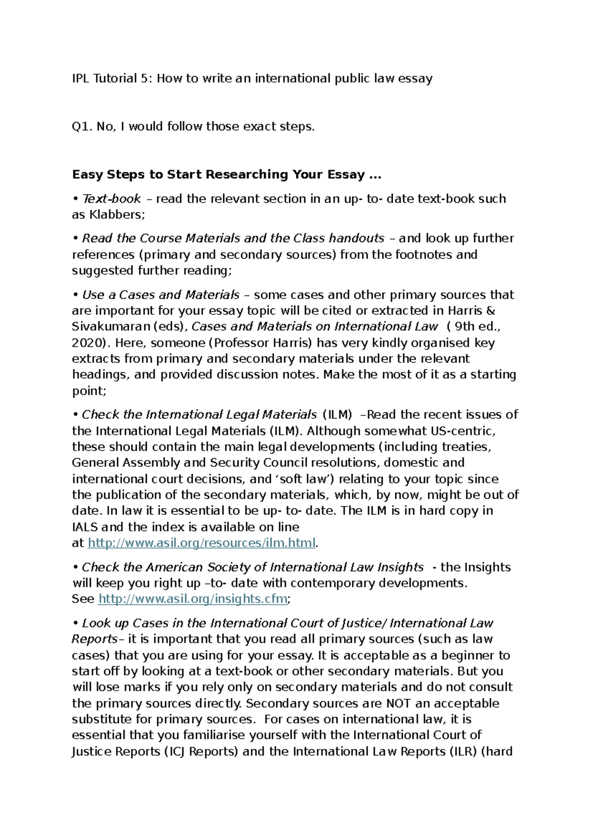 IPL Tutorial 5: Steps for Writing an International Law Essay - Studocu