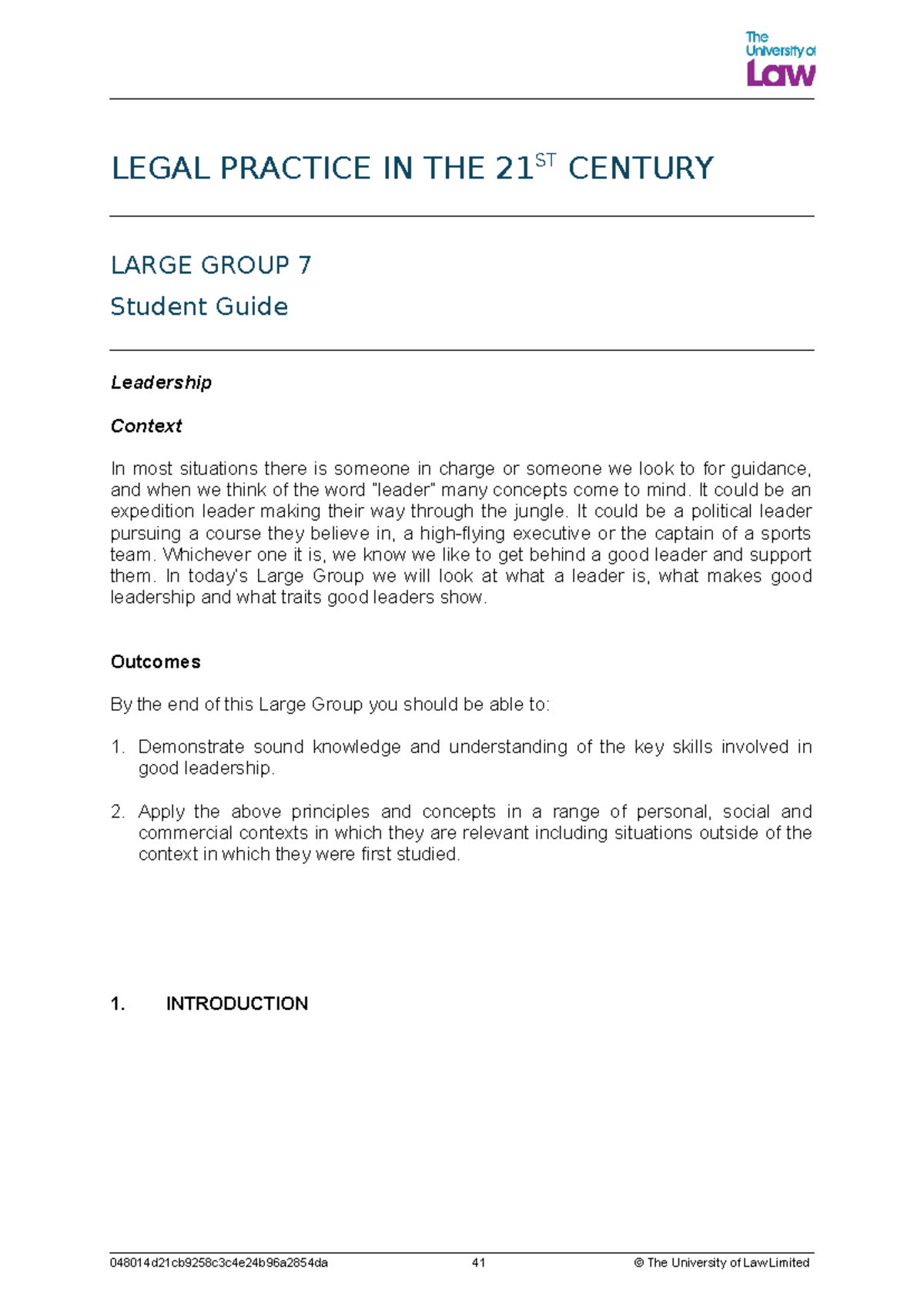 Legal Practice & Leadership Overview: Large Group 7 Guide - Studocu