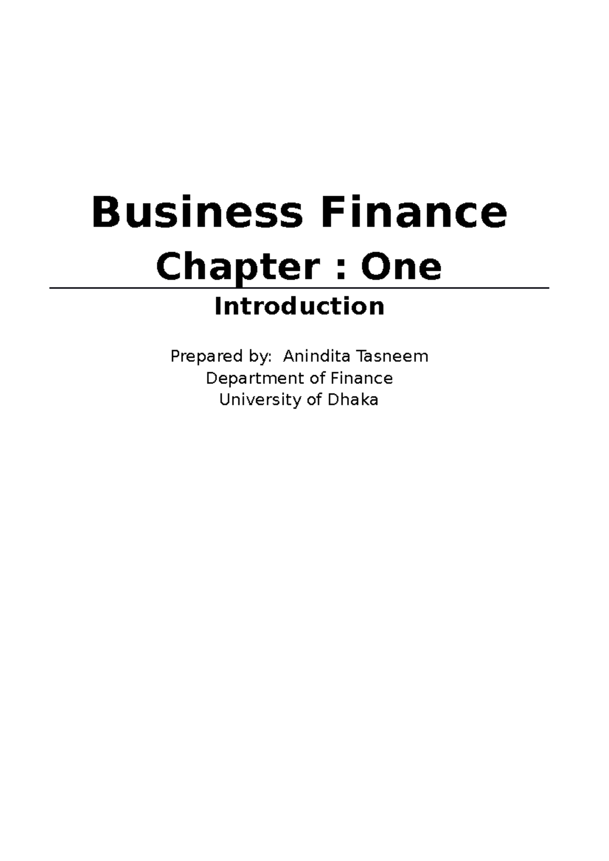 BFIN 101 - Ch 1 Introduction: Key Concepts in Business Finance - Studocu