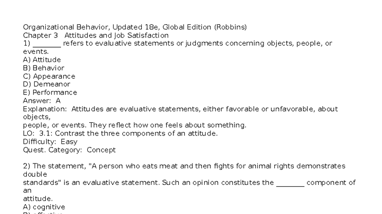 Organizational Behavior 18e: Chapter 3 - Attitudes & Job Satisfaction ...