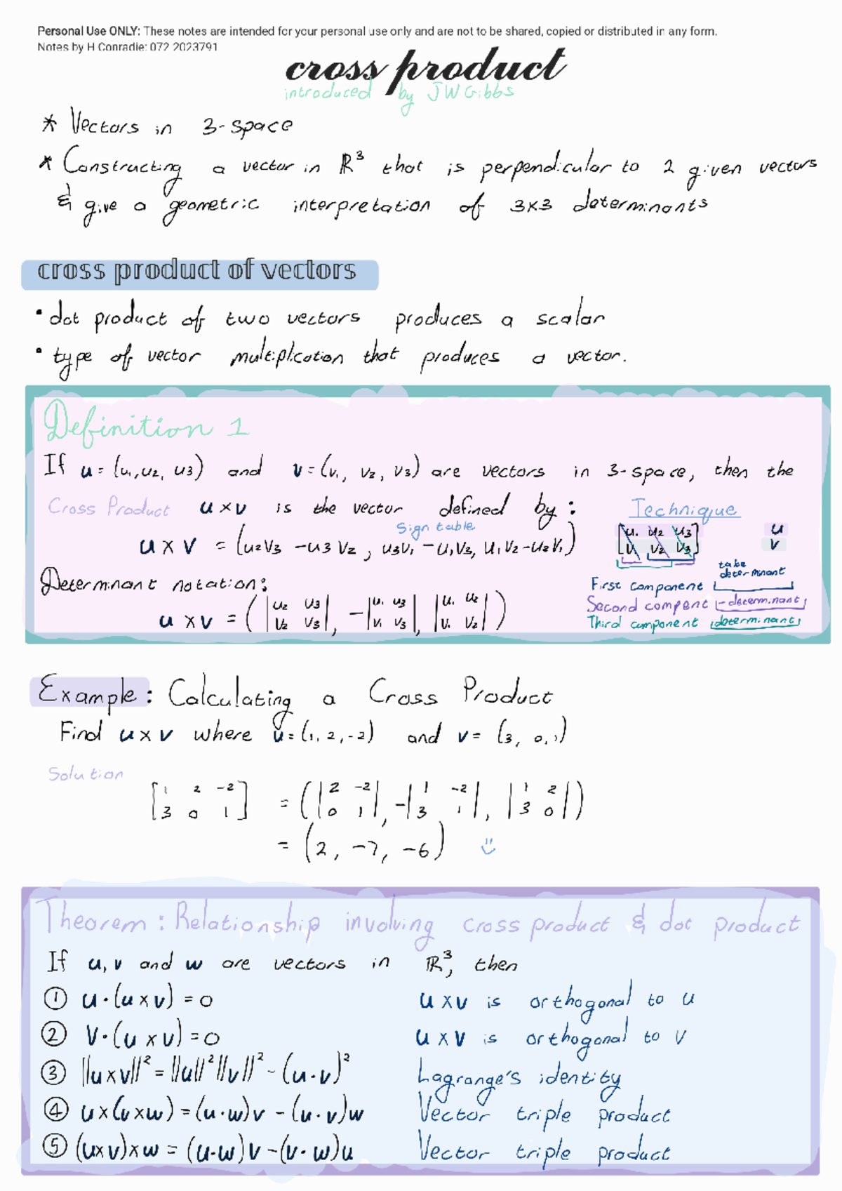 Linear Algebra 072 Summary: Key Concepts and Cross Product Analysis ...
