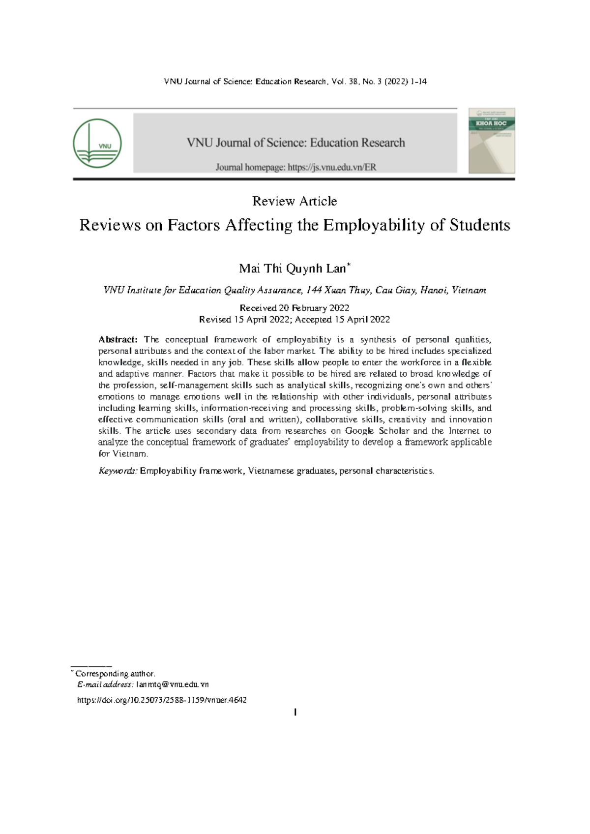 VNU Journal of Science: Education Research, Vol. 38, No. 3 (2022 ...