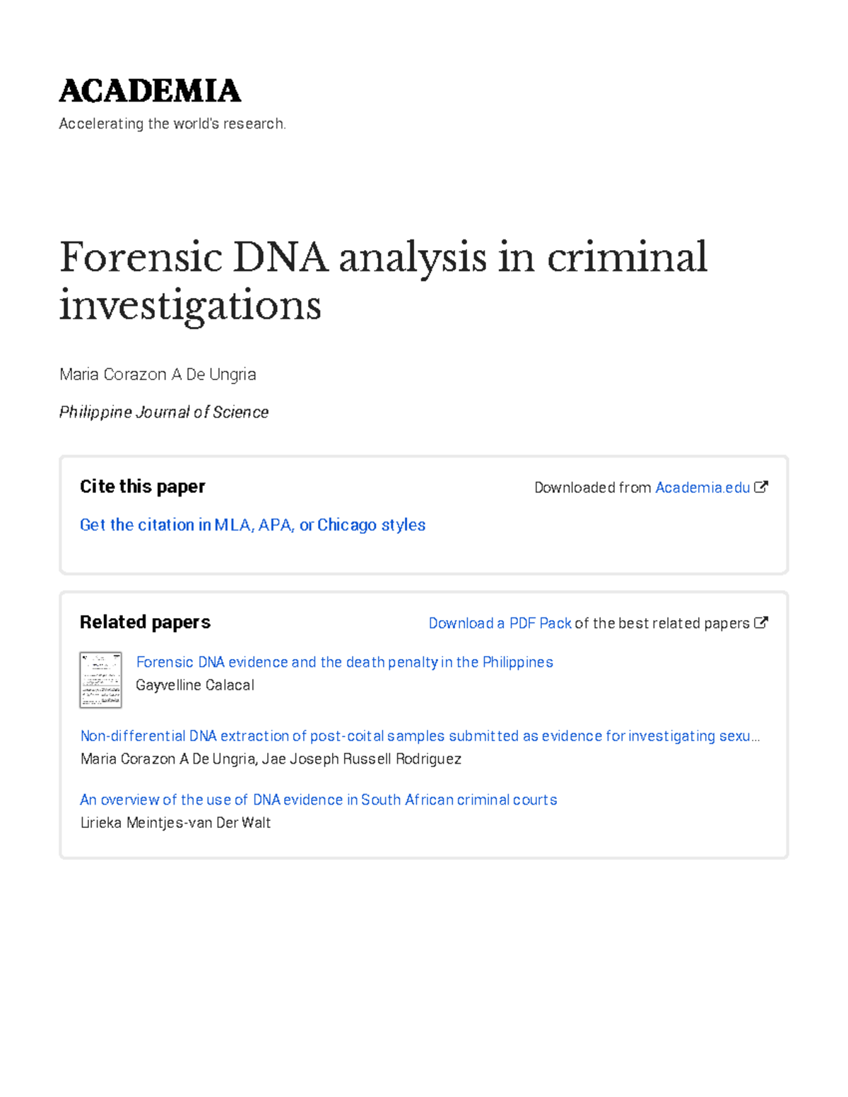 Forensic DNA Analysis in Criminal Investigations - MCS 132(1): 13-19 ...