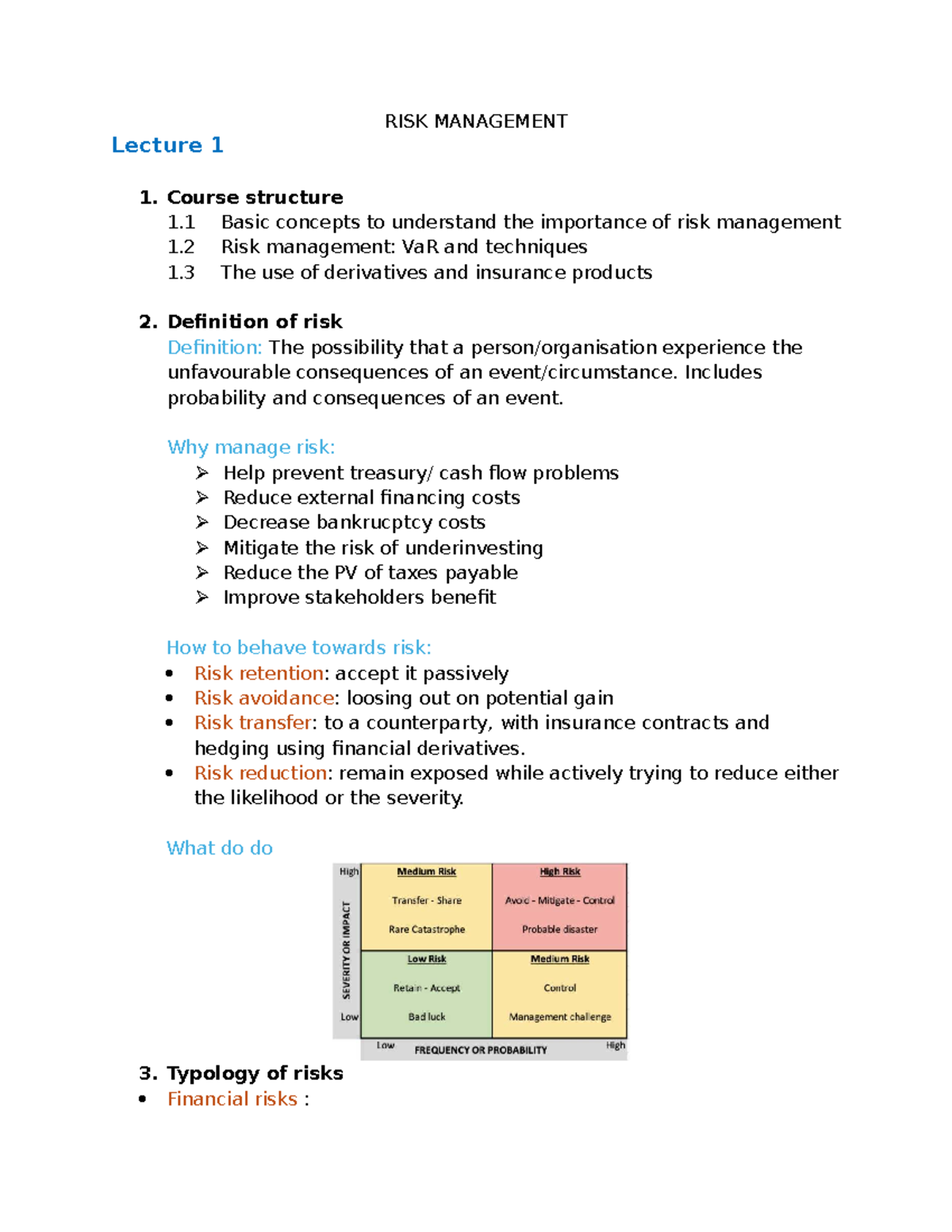 Lecture 1: RISK MANAGEMENT Overview and Key Concepts - Studocu