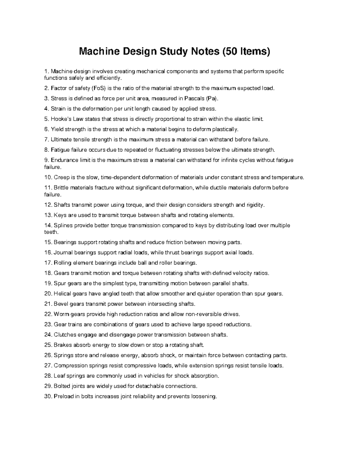 Machine Design Study Notes (50 Key Concepts) - Studocu