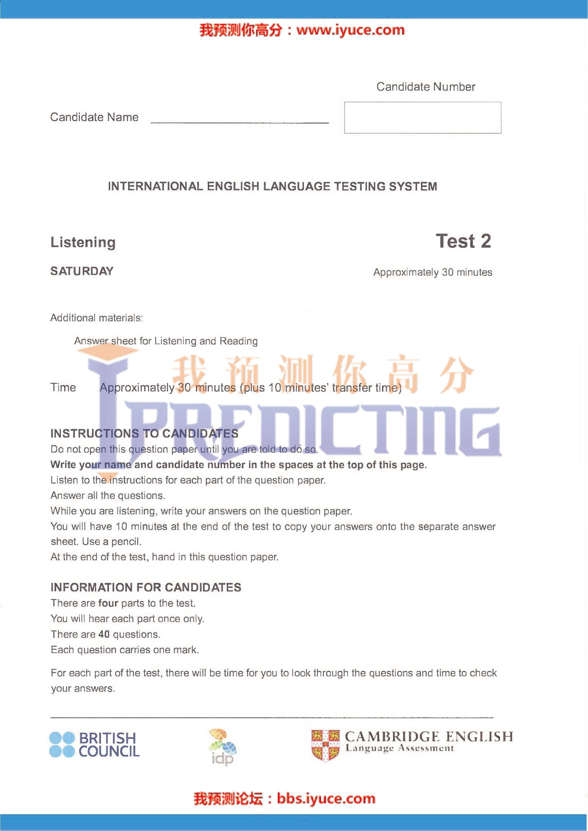 IELTS Listening Test 2 - Candidate Instructions and Questions - Studocu