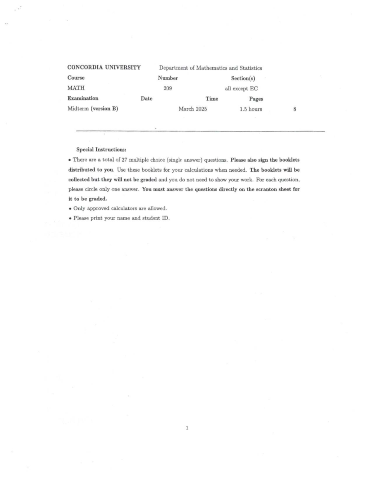 MATH 209 midterm with solutions version B winter 2025 - MATH 209 - Studocu