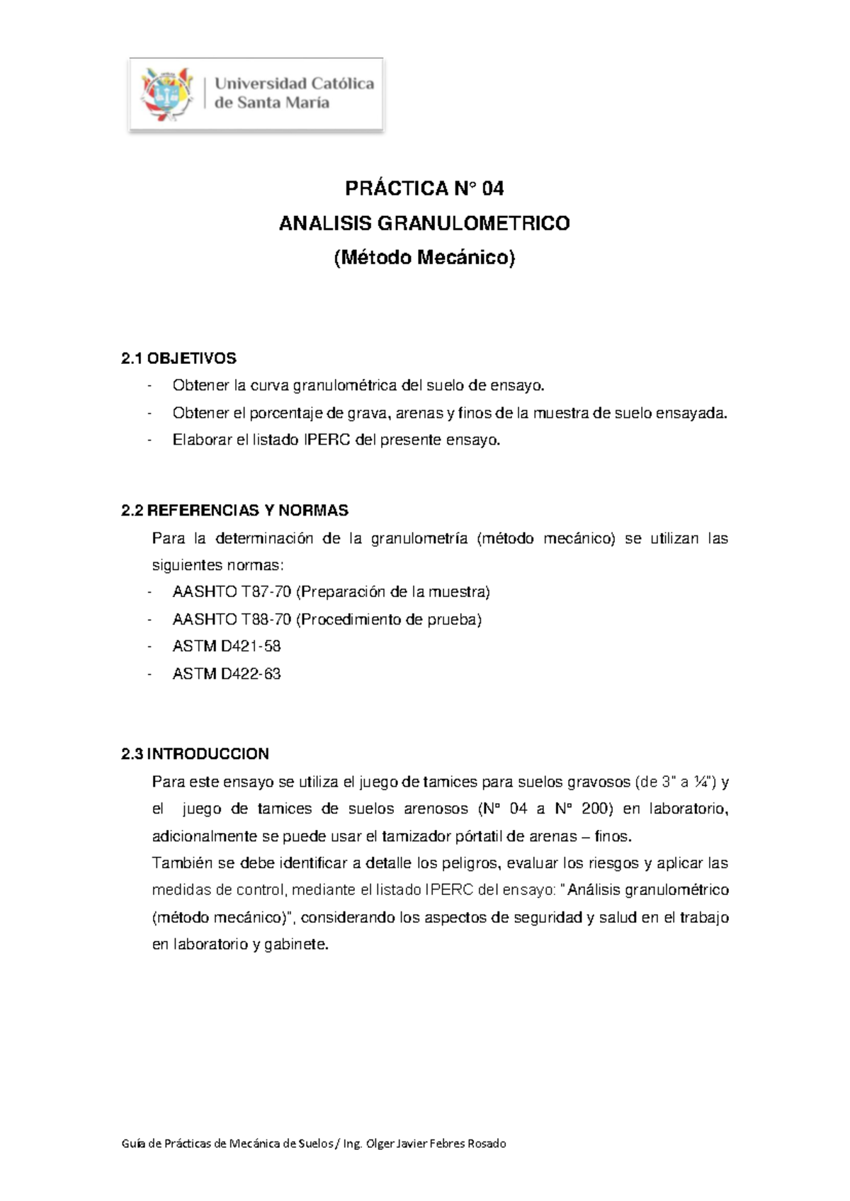 GUIA Práctica N. 04: Análisis Granulométrico en Laboratorio MS - 2020 - Document Preview