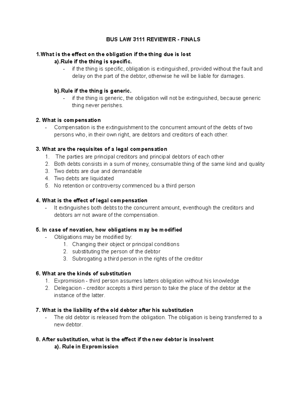 BUS LAW 3111 Reviewer - Finals - BUS LAW 3111 REVIEWER - FINALS 1 is ...