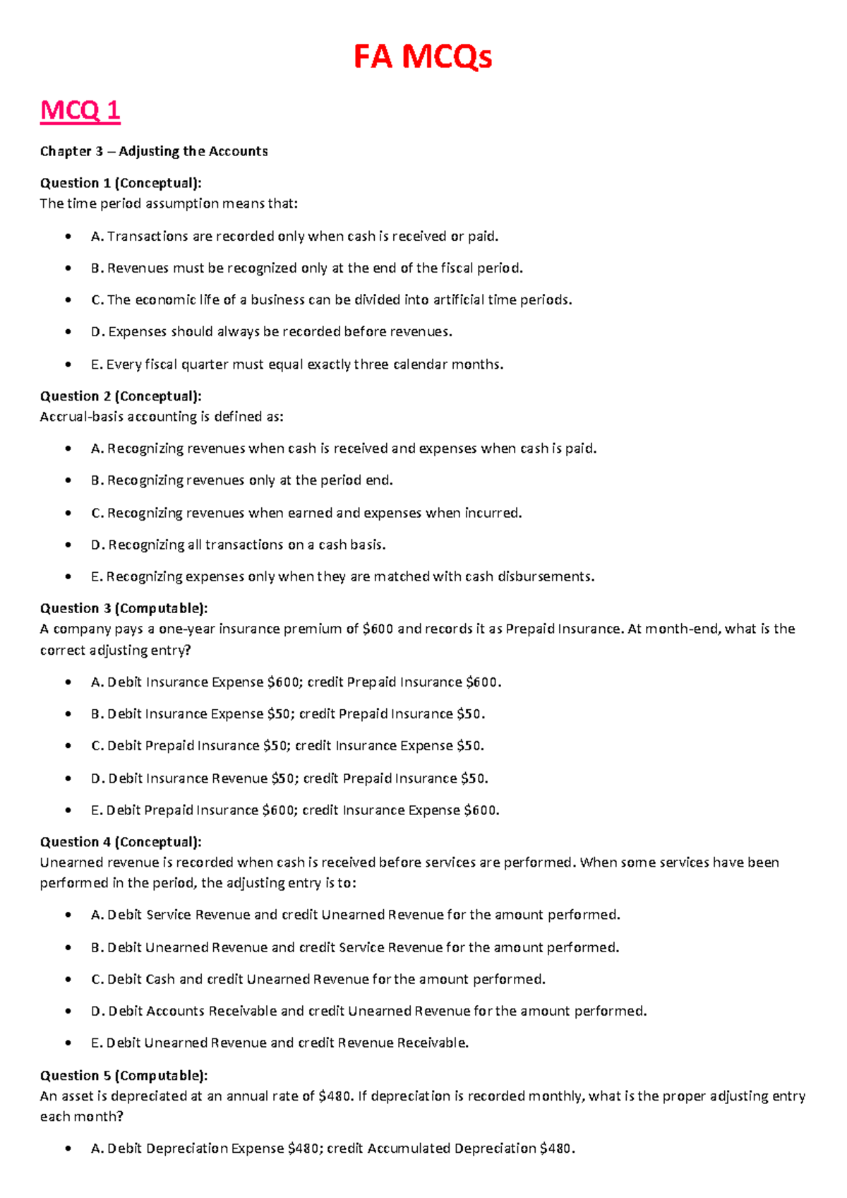 FA MCQs Chapter 3 & 4 Adjusting Accounts and Closing Entries - Studocu