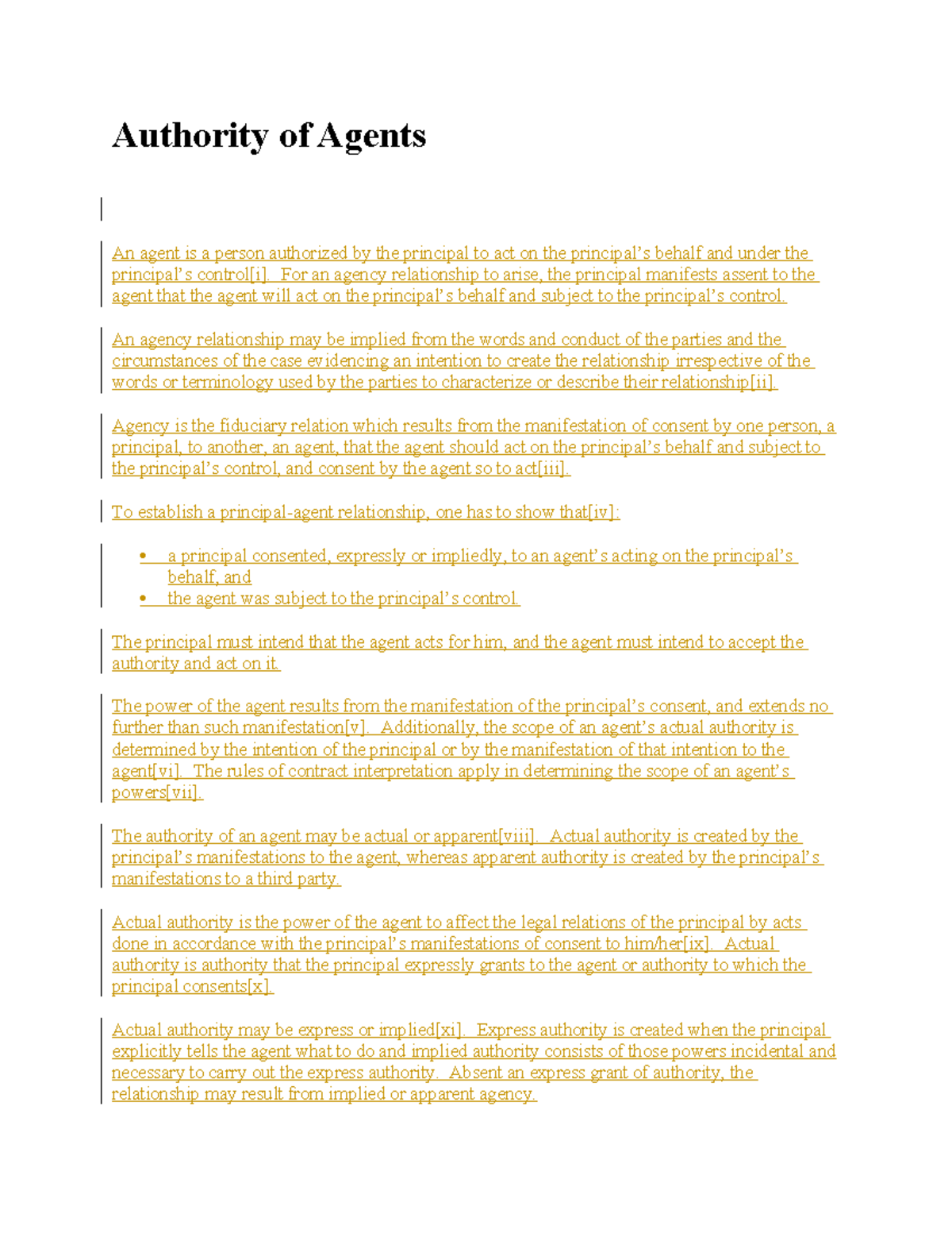 Authority of Agents - For an agency relationship to arise, the ...